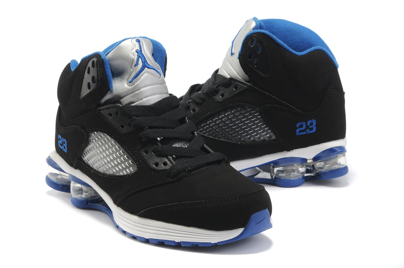 Comfortable Air Cushion Jordan 5 Black White Blue - Click Image to Close