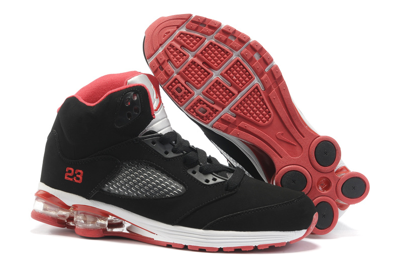 Comfortable Air Cushion Jordan 5 Black White Red - Click Image to Close