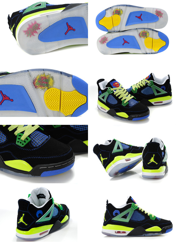 Air Jordan 4 Black Green Blue - Click Image to Close