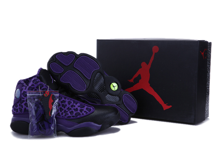 2013 Air Jordan 13 Leopard Print Black Purple Shoes