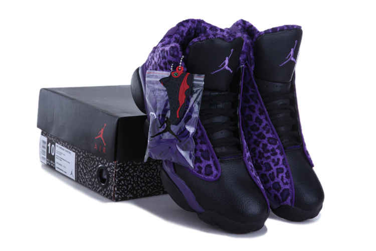 2013 Air Jordan 13 Leopard Print Black Purple Shoes