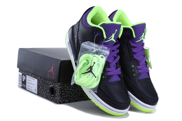 New Air Jordan 3 Black Green Purple Shoes