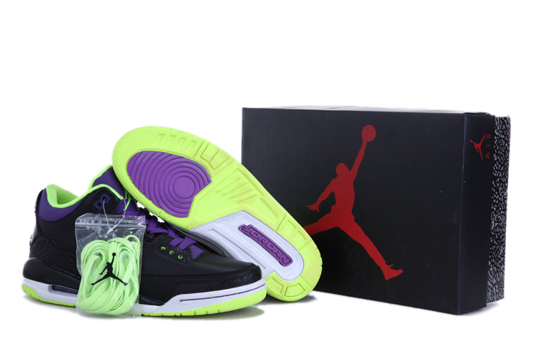 New Air Jordan 3 Black Green Purple Shoes - Click Image to Close