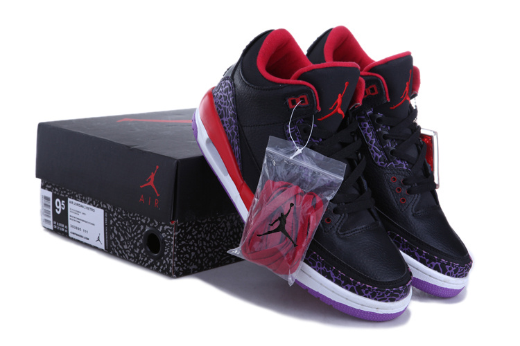 New Air Jordan 3 Black Red White Shoes - Click Image to Close