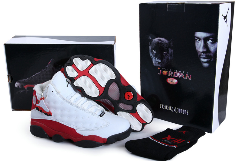 2013 Hardcover Air Jordan 13 White Red Black Shoes - Click Image to Close