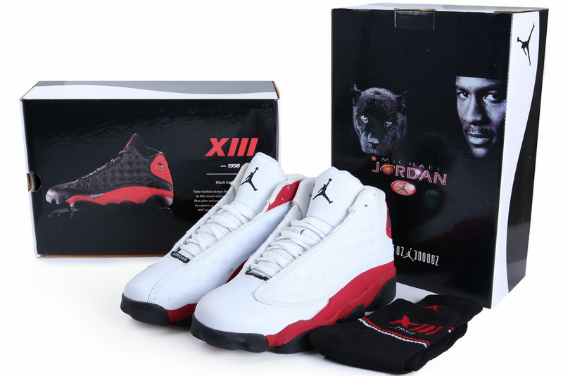 2013 Hardcover Air Jordan 13 White Red Black Shoes - Click Image to Close