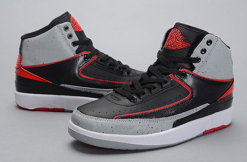 2014 Jordan 2 Retro Black Grey Red Shoes