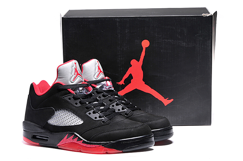 Ai Jordan 5 Shoes Low Black Red