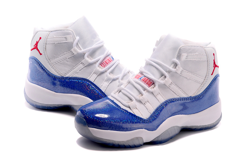 2015 Air Jordan 11 Shoes White Blue For Women - Click Image to Close