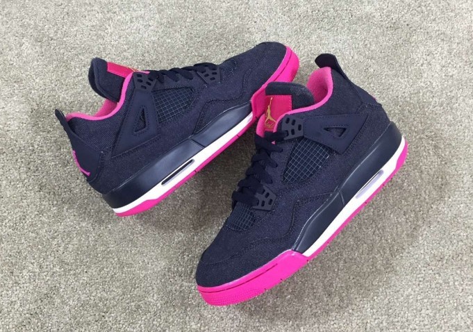 2015 Air Jordan 4 GS Denim Black Pink Women Shoes