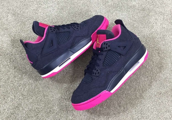 2015 Air Jordan 4 GS Denim Black Pink Women Shoes - Click Image to Close