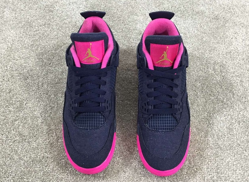 2015 Air Jordan 4 GS Denim Black Pink Women Shoes