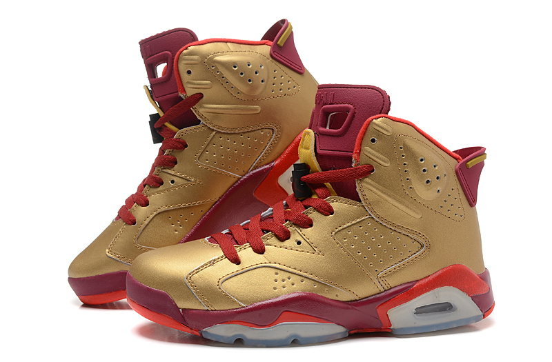 Air Jordan 6 Shoes Gold Red - Click Image to Close