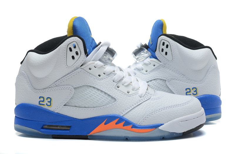 2015 Air Jordan 5 Retro White Blue Orange Shoes - Click Image to Close