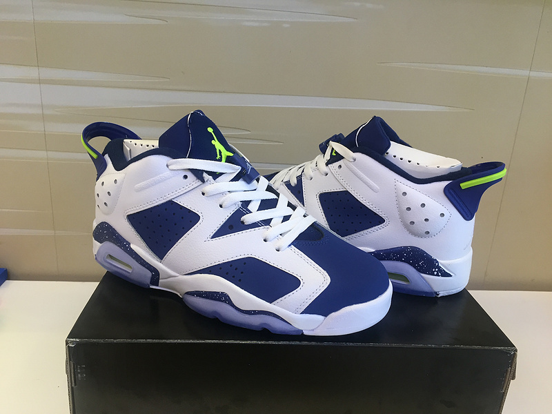 2015 Air Jordan 6 Low White Blue Fluorscent Shoes - Click Image to Close