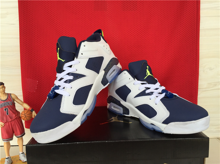 2015 Air Jordan 6 Low White Deep Blue Shoes