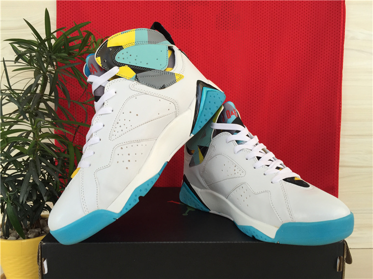 2015 Air Jordan 7 White Baby Blue Yellow Shoes