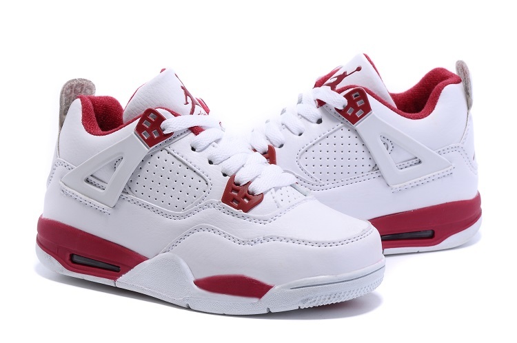 New Air Jordan 4 Retro White Red Kids Shoes