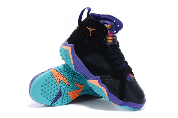 New Air Jordan 7 Retro Black Purple Orange Kids Shoes