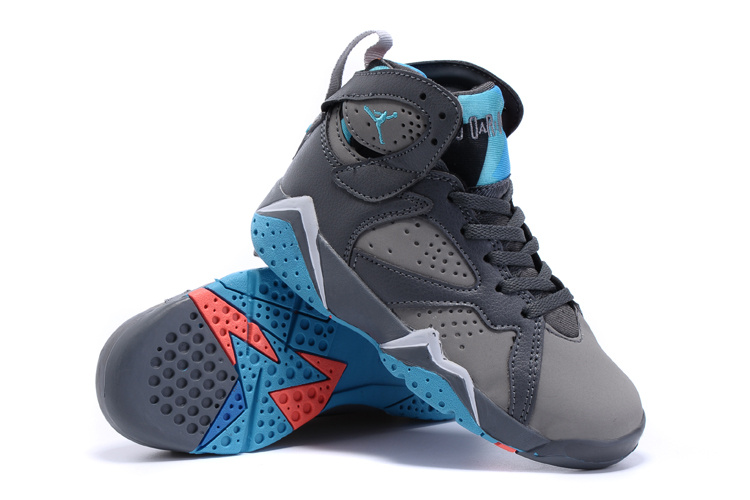 New Air Jordan 7 Retro Grey Blue Kids Shoes