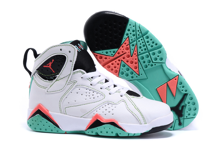 New Air Jordan 7 Retro White Black Red Green Kids Shoes