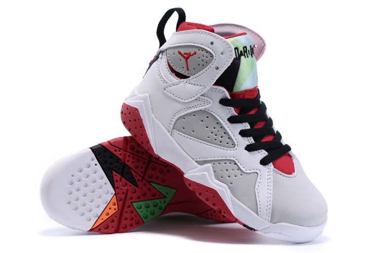 New Air Jordan 7 Retro White Grey Red Black Kids Shoes