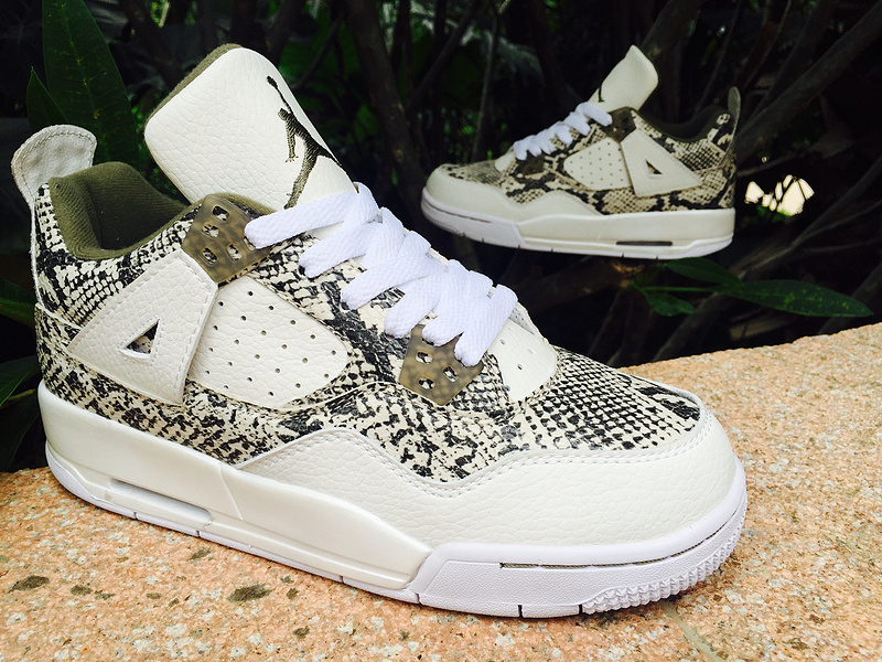 Air Jordan 4 SnakeSkin Shoes White Army Green - Click Image to Close