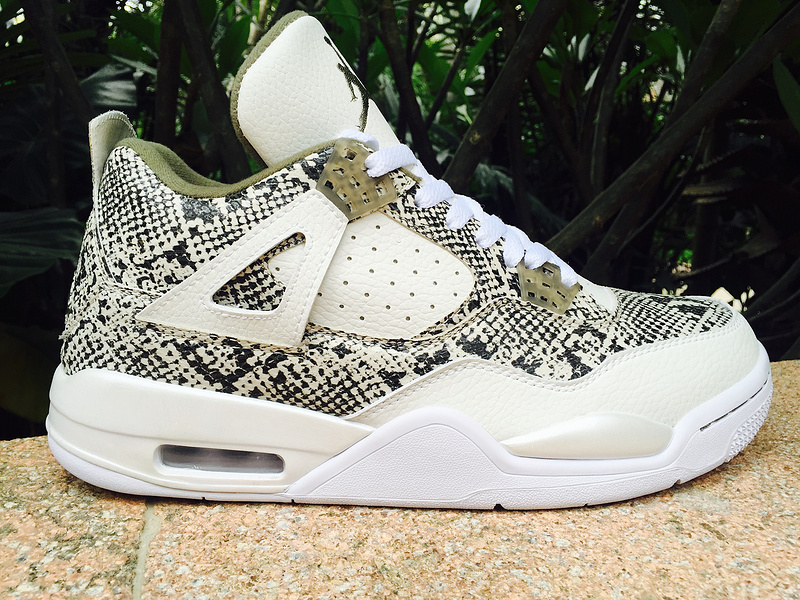 Air Jordan 4 SnakeSkin Shoes White Army Green