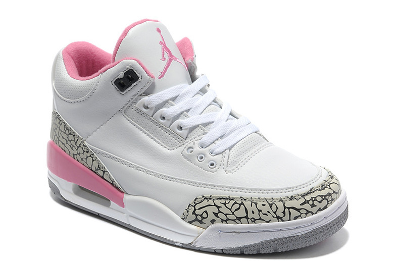 2015 Air Jordan 3 Retro White Cement Grey Pink Women Shoes