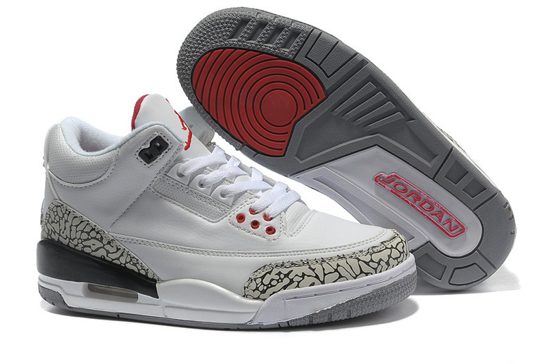 2015 Air Jordan 3 Retro White Cement Grey Red Lover Shoes - Click Image to Close