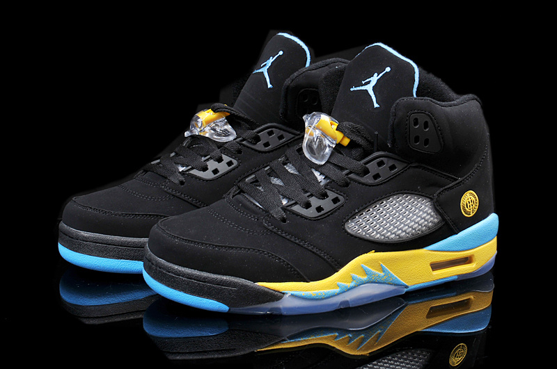 jordan 5 black blue and yellow