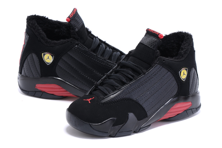 2015 Lover Air Jordan 14 Retro Wool Black Red Women Shoes - Click Image to Close