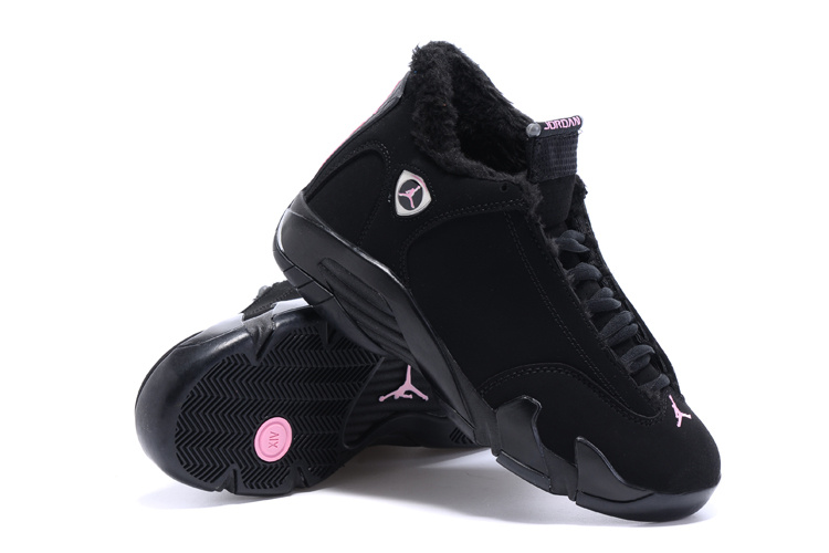 2015 Air Jordan 14 Retro Wool All Black Women Shoes