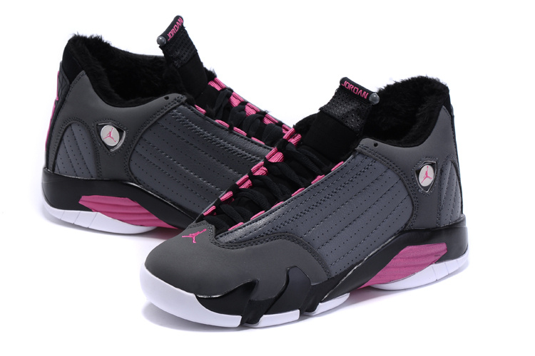 2015 Air Jordan 14 Retro Wool Grey Black Pink Women Shoes - Click Image to Close