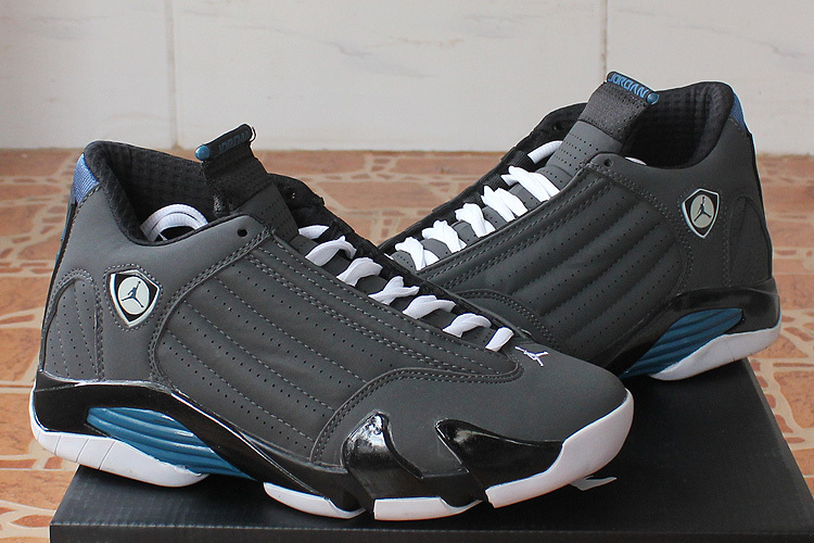 2015 Air Jordan 14 Black Grey Blue Shoes - Click Image to Close