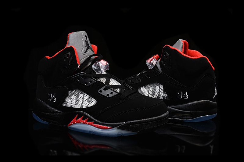 The Supreme Jordan 5 Shoes Black Red - Click Image to Close