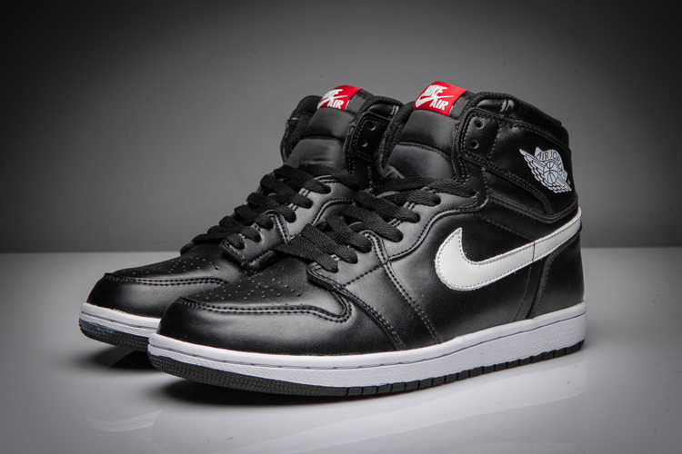 2016 Air Jordan 1 All Black White Swoosh Shoes