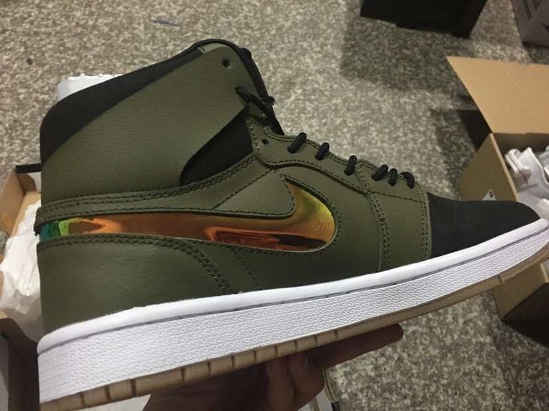 2016 Air Jordan 1 Retro Army Rainbow Swoosh Shoes - Click Image to Close