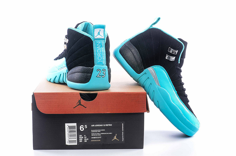 2016 Air Jordan 12 Retro Women Black Blue Shoes