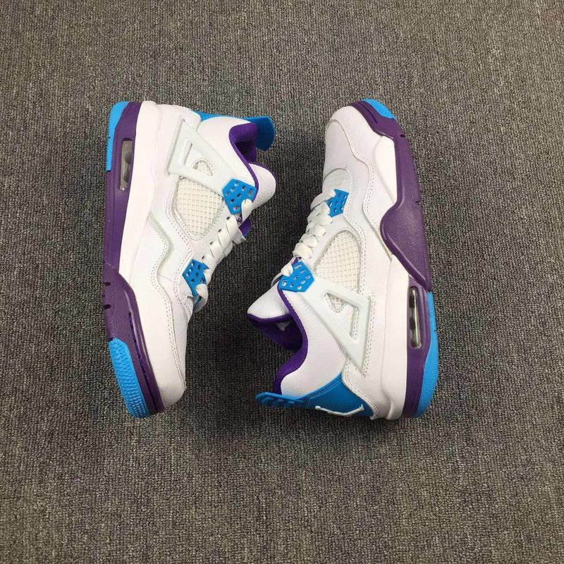 2016 Air Jordan 4 Hornets White Blue Purple Lover Shoes