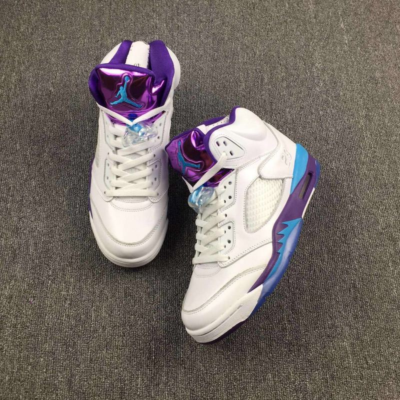 2016 Air Jordan 5 Hornets White Blue Purple Lover Shoes