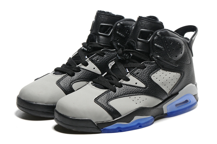 2016 Classic Air Jordan 6 Black Grey Blue Sole Shoes - Click Image to Close