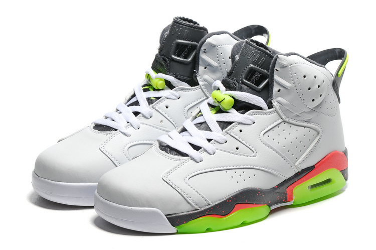 2016 Classic Air Jordan 6 White Grey Fluorscent Green Sole Shoes