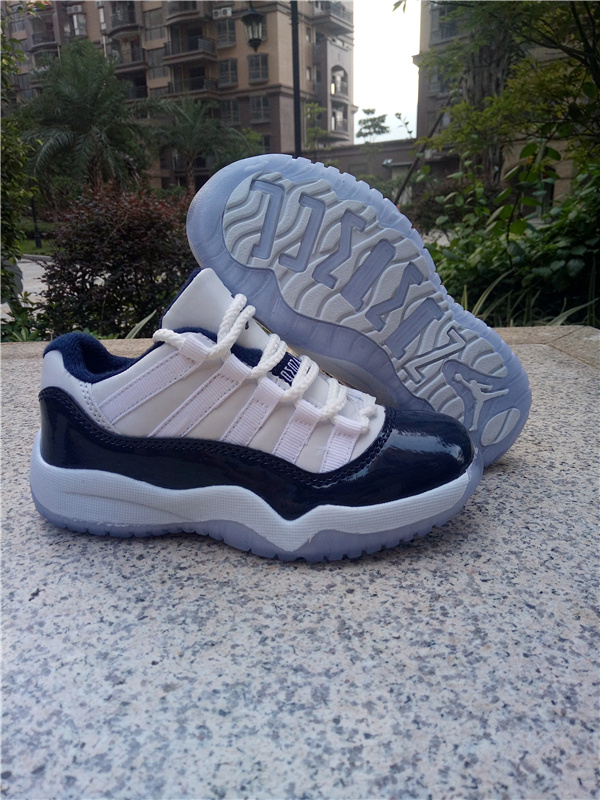 2016 Classic Air Jordan 11 Low White Deep Blue Shoes For Kids