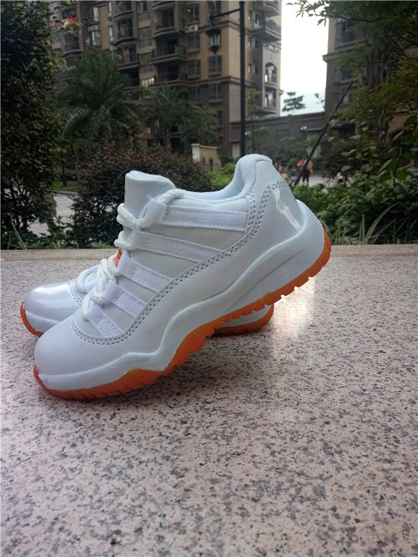 2016 Classic Air Jordan 11 Low White Orange Shoes For Kids - Click Image to Close