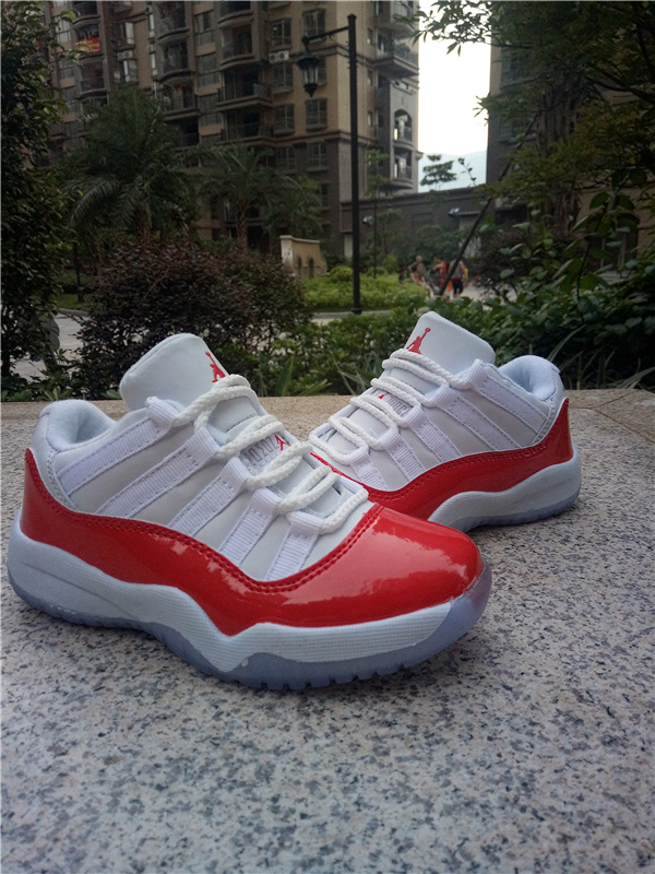 2016 Classic Air Jordan 11 Low White Red Shoes For Kids