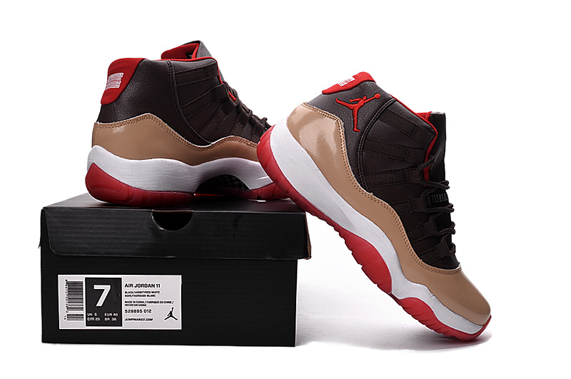 2016 Classic Air Jordan 11 Retro Black Brown White Red Shoes - Click Image to Close