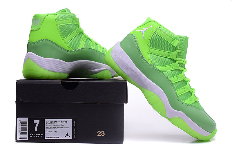 2016 Classic Air Jordan 11 Retro Fluorscent Green White Shoes For Women - Click Image to Close