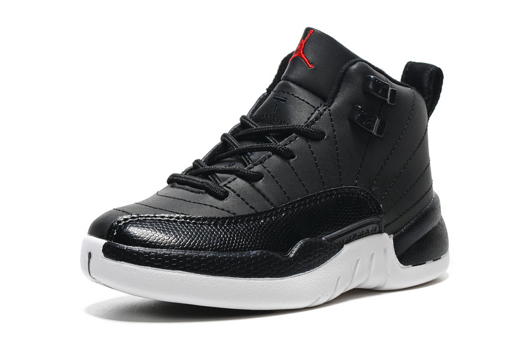 2016 Classic Air Jordan 12 Retro Black White Red Shoes For Kids