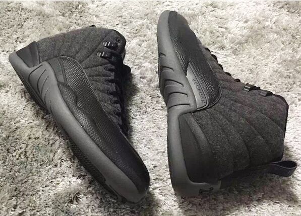 2016 Classic Air Jordan 12 Wool All Black Shoes